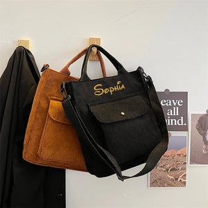 Personalized Name Corduroy Shoulder Bag Canvas Handbag