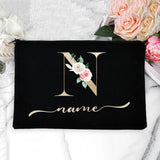 Personalized Name Women Makeup Bag Alphabet Flowers Canvas Cosmetic Cases