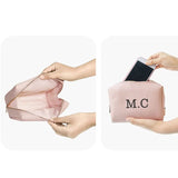 Personalized Embroidered Cosmetic Bag Large-Capacity PU Leather Travel Wash Bag