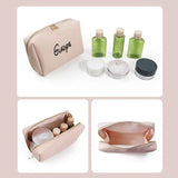 Personalized Embroidered Cosmetic Bag Large-Capacity PU Leather Travel Wash Bag