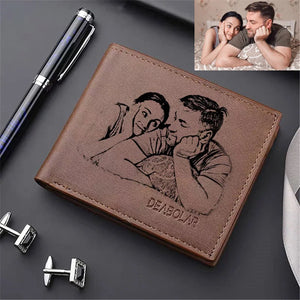 Custom Men's Photo Flip Wallet Engraved Dark Brown