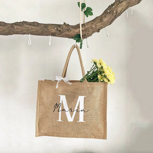 Custom Initials Jute Tote Bag for Mom Birthday