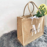 Custom Initials Jute Tote Bag for Mom Birthday