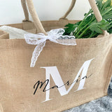 Custom Initials Jute Tote Bag for Mom Birthday