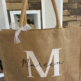 Custom Initials Jute Tote Bag for Mom Birthday