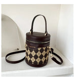 Rhombus Patchwork Bucket Bag Casual Crossbody Cylinder Bag