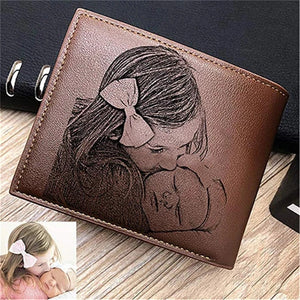 Engraved PU Leather Wallet Short Purse Photo Men Gift