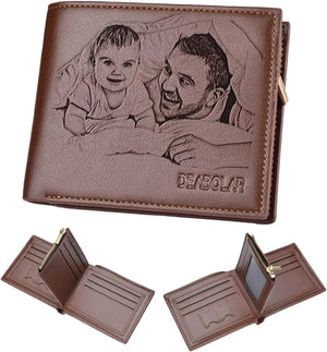 Custom Men's Leather Photo Wallet, Personalized Gift for Husband, Dad, Son