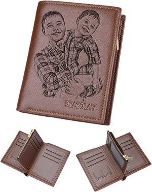Custom Men's Leather Photo Wallet, Personalized Gift for Husband, Dad, Son