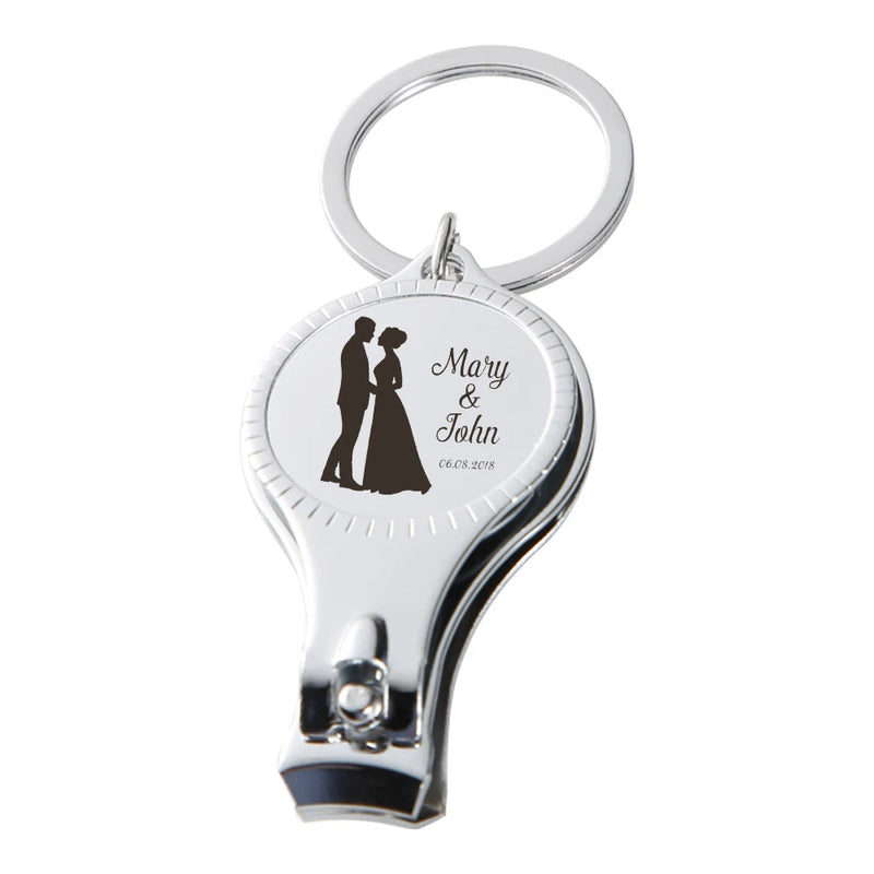 Personalized Wedding Nail Clipper Bottle Opener Keychain Stainless
