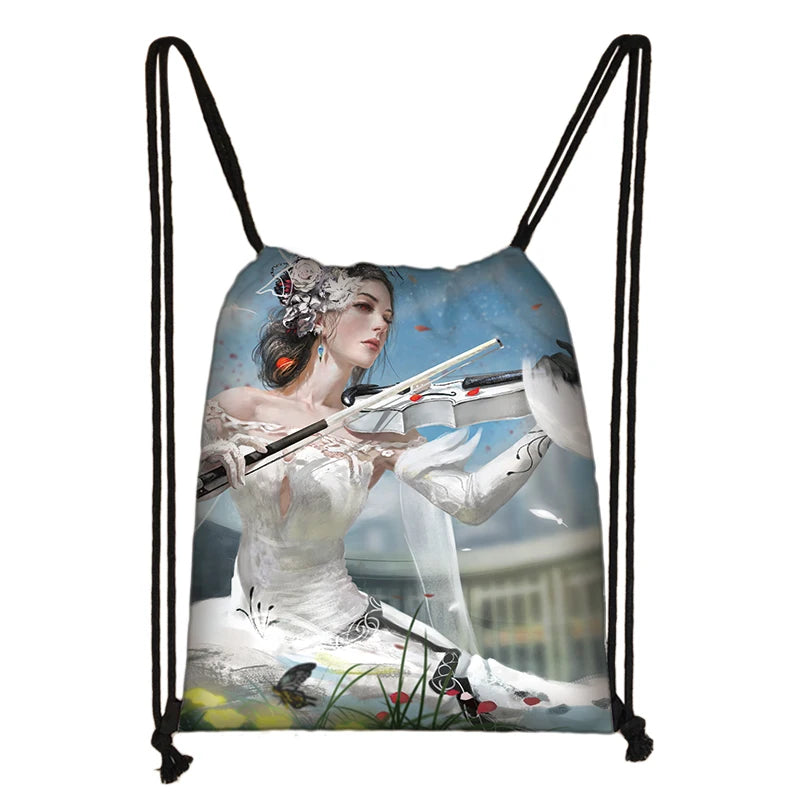 Musical Notes Drawstring Bag Women Travel Bag Teenager Boys Girls Storage Bag