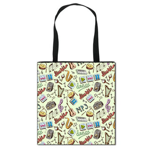 Piano Music Note Print Tote Bag Women Handbag Girls Shoulder Storage Bags