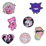 Pink Bear Enamel Pins Punk Gothic Witch Brooches