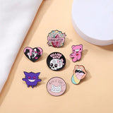 Pink Bear Enamel Pins Punk Gothic Witch Brooches