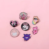 Pink Bear Enamel Pins Punk Gothic Witch Brooches