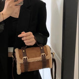 Pink/Brown PU Leather Handbags Women Shoulder Bags Plush Tote