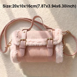 Pink/Brown PU Leather Handbags Women Shoulder Bags Plush Tote