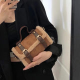 Pink/Brown PU Leather Handbags Women Shoulder Bags Plush Tote