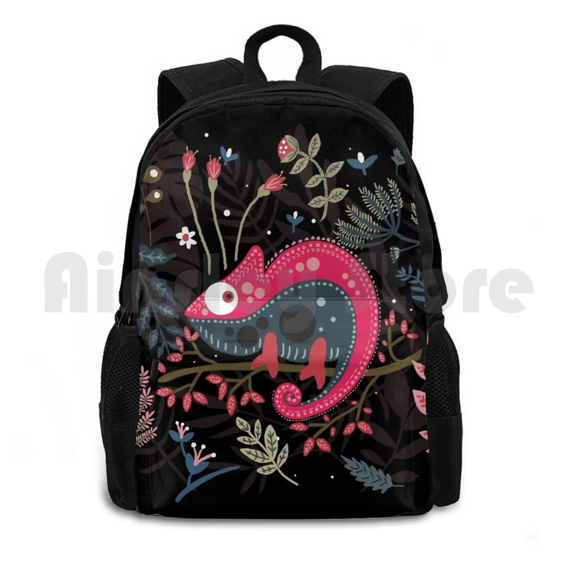 Pink Chameleon Flowers Outdoor Hiking Backpack