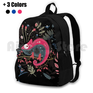 Pink Chameleon Flowers Outdoor Hiking Backpack
