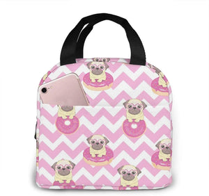 Pink Donut Pug Lunch Box Insulated Meal Bag for School Work