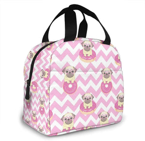 Pink Donut Pug Lunch Box Insulated Meal Bag for School Work