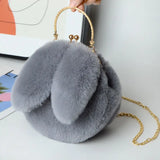 Pink Faux Fur Bag Women Winter Chains Rabbit Shaped Plush C