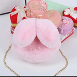 Pink Faux Fur Bag Women Winter Chains Rabbit Shaped Plush C