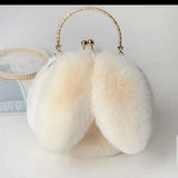 Pink Faux Fur Bag Women Winter Chains Rabbit Shaped Plush C
