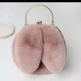 Pink Faux Fur Bag Women Winter Chains Rabbit Shaped Plush C