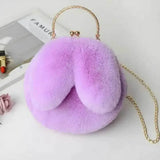 Pink Faux Fur Bag Women Winter Chains Rabbit Shaped Plush C