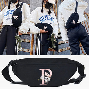 Pink Flower P Print Waist Bag Chest Packs Outdoor Sports Crossbody Bag