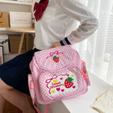 Pink Strawberry Embroidery Children's Schoolbag - Girls Birthday Gift