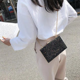 Pink Glitter Leather Clutch Bag Sequin Wedding Shoulder Party Pouch