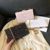 Pink Glitter Leather Clutch Bag Sequin Wedding Shoulder Party Pouch