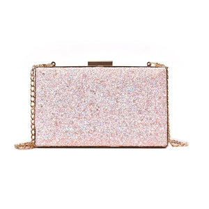 Pink Glitter Leather Clutch Bag Sequin Wedding Shoulder Party Pouch