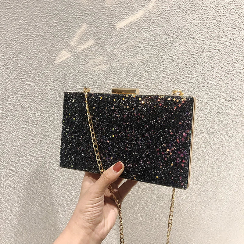 Pink Glitter Leather Clutch Bag Sequin Wedding Shoulder Party Pouch