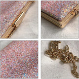 Pink Glitter Leather Clutch Bag Sequin Wedding Shoulder Party Pouch