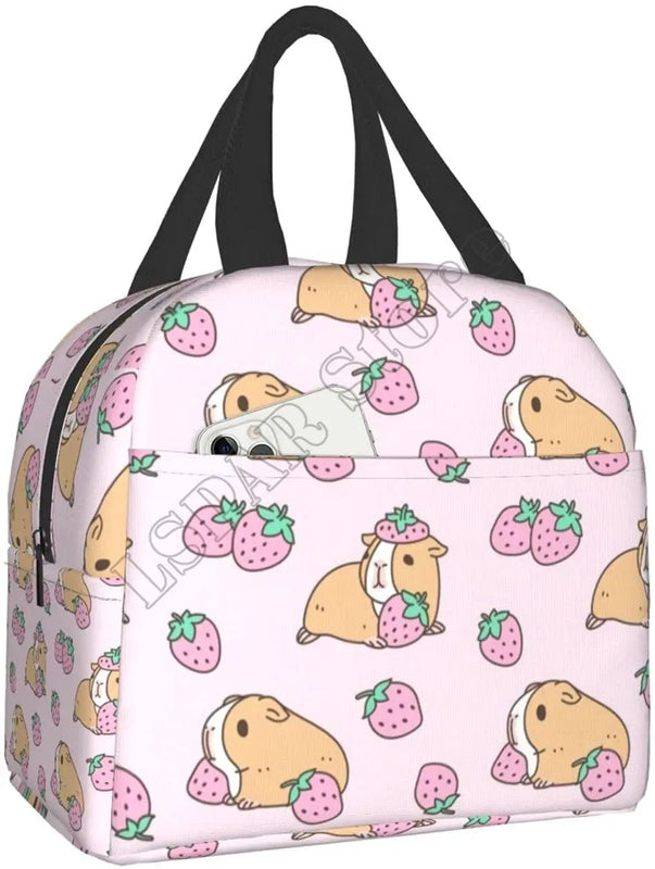 Pink Guinea Pig and Strawberry Insulated Lunch Box