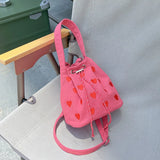 Pink Heart Embroidered Ladies Bucket Purse Handbags Love Women Messenger Bag