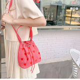 Pink Heart Embroidered Ladies Bucket Purse Handbags Love Women Messenger Bag