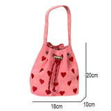 Pink Heart Embroidered Bucket Purse Love Messenger Bag
