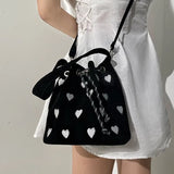 Pink Heart Embroidered Bucket Purse Love Messenger Bag
