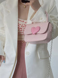Pink Heart Girly Small Square Shoulder Bag Love Women Tote Purse Handbags