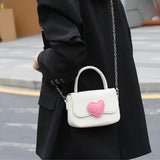 Pink Heart Small Square Shoulder Bag Love Tote Purse Chain Top Handle Messenger