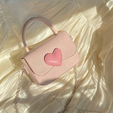 Pink Heart Small Square Shoulder Bag Love Tote Purse Chain Top Handle Messenger