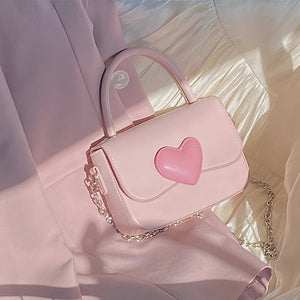 Pink Heart Girly Small Square Shoulder Bag Love Tote Purse Handbag