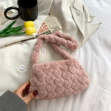 Pink Heart Lady Faux Fur Shoulder Bag Winter Warm Furry Plush Crossbody Purse