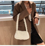 Pink Heart Lady Faux Fur Shoulder Bag Winter Warm Furry Plush Crossbody Purse