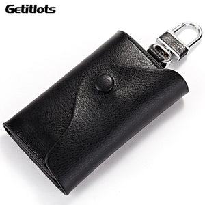 Pink Leather Key Holder Organizer Zipper Ring Case